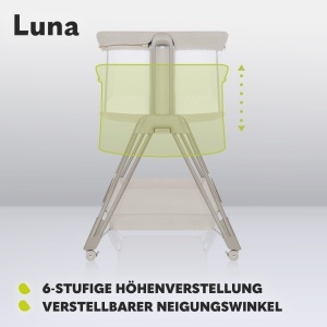 Patut co-sleeping Lionelo Luna reglabil pe inaltime si inclinare cu roti si saltea Beige - Img 3