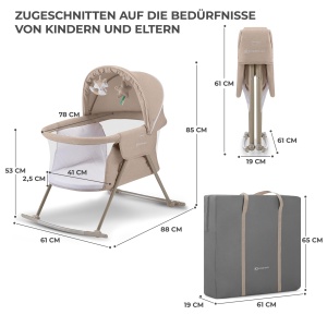 Patut pentru copii Kinderkraft LOVI 3 in 1, Bej, cu functie de leganare, transportabil - Img 9