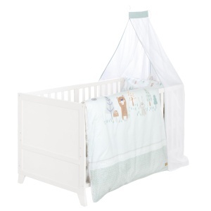 Patut pentru copii Komplettbettset Woodland Buddies, 70 x 140 cm, Alb, cu saltea si lenjerie