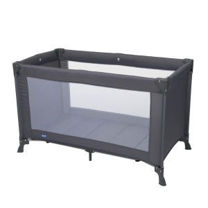 Patut pliabil Chicco Good Night, 15 kg, cu geamuri din plasa si husa de transport, Gri