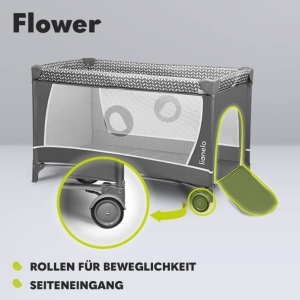 Patut pliabil Lionelo Flower 4in1 cu acces lateral, masa de schimb, roti - Img 6