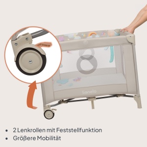 Patut pliabil Lionelo Mille Plus 2-in-1 15 kg intrare laterala roti cu frana - Img 6