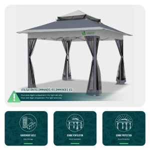 Pavilion pliabil VOUNOT 3.6x3.6m, UV 50, impermeabil, gri - Img 5