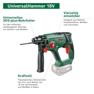 Perforator Bosch UniversalHammer 18V, 2,0 J, design ergonomic, SDS plus - Img 5