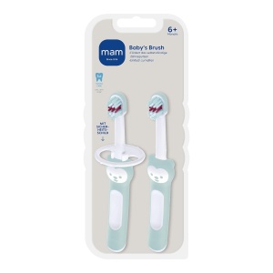 Perie de dinti pentru bebelusi MAM Babys Brush 2er-Set, 6 luni, culoare turcoaz - Img 1