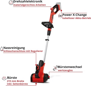 Perie de suprafata cu acumulator Einhell PICOBELLA 18/215 Power X-Change (18 V, multifunctionala, integrata. Racord furtun de gradina, inclusiv perie MEDIUM, fara baterie) - Img 5