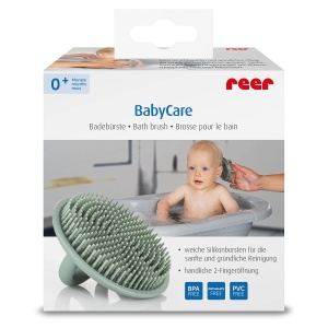 Perie pentru baie reer BabyCare din silicon, culoare mint, cu manere pentru un grip sigur