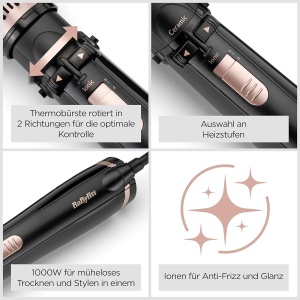 Perie rotativa BaByliss AS200E, 1000W, 4 accesorii, negru - Img 7