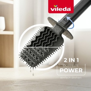 Perie WC Vileda cu Cap Flexibil si Maner din Inox, 2-in-1, Culoare Gri - Img 4