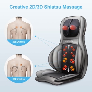 Perna de scaun pentru masaj Shiatsu pentru spate si gat Comfier cu caldura - Tampon de masaj de framantare 2D/3D cu spatar complet si compresa de aer reglabila, Covoras de masaj pentru tot corpul pentru femei, barbati - Img 4