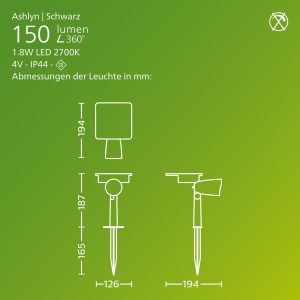 Philips Ashlyn Solar Spot/Lampa de perete pentru exterior, 2700 K, 150 lm, Negru - Img 3