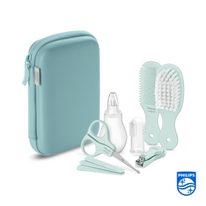 Philips Avent Baby Care Kit - Set de pornire cu 9 accesorii: taietor de unghii, foarfeca, 3 pile de unghii, pieptene, perie de par, aspirator nazal si periuta de dinti pentru degete (model SCH401/00) - Img 2