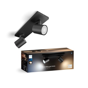 Philips Hue White Ambiance Runner 2 Spot, negru, 2x5W GU10 incl. comutator dimmer, reglabil, toate nuantele de alb, controlabil prin aplicatie, compatibil cu Amazon Alexa (Echo, Echo Dot) - Img 1