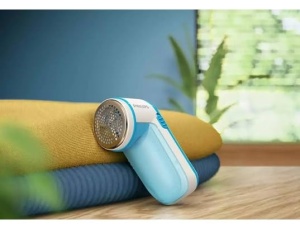 Philips Lam Shaver - Indepartarea scamelor pentru articole de imbracaminte, potrivita pentru toate textilele, 2 setari de inaltime, functioneaza cu baterii (2X baterii AA incluse), albastru (GC026/00) - Img 2