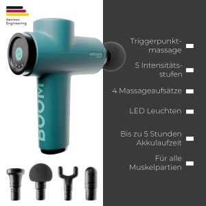 Pistol de masaj Beurer Antelope BOOM, pistol de masaj compact cu 4 atasamente, pentru relaxare si regenerare, masaj puternic cu puncte de declansare, masaj muscular cu 5 niveluri de intensitate si baterie reincarcabila - Img 7