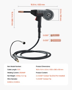 Pistol de sudura VEVOR 200A cu cablu de 3 m compatibil cu masinile de sudura W Weldpro MlG200GDsv200 si MIG155GD potrivit pentru fire de sudura cu mie - Img 7