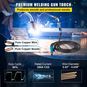 Pistol de sudura VEVOR Mig 46 m Cablu flexibil de inlocuire a tortei 250A Ciclu de lucru 60 pentru sudor electric Utilizare intensiva Sudare Medii ind - Img 3