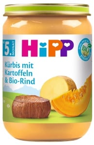 Piure de dovleac cu cartofi si carne de vita HiPP, 6 x 190 g, bio