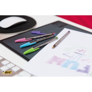 Pix BIC Cristal Fun 929055, set 4 culori (violet, roz, lime, turcoaz), varf 1.6 mm - Img 5