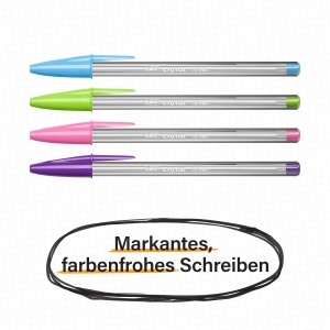 Pix BIC Cristal Multicolour, set 8 culori, varf 1,6 mm, culori clasice si fluorescente - Img 2