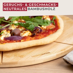 Placa de taiat pentru pizza Fackelmann din bambus, 32 cm, rezistenta la acizi, maro - Img 6