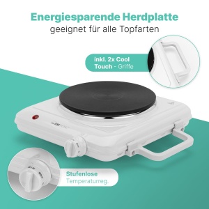 Plita Clatronic(r) pentru camping, bucatarie sau birou | Placa de gatit 1: O aprox. 180 mm | Plita cu termostat continuu variabil si indicator luminos | lac rezistent la caldura | 1500W | EKP 3582 - Img 3