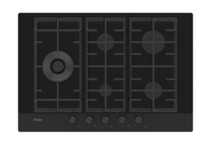 Plita pe gaz Haier HAVG7WL4HB, 5 arzatoare, design din sticla neagra - Img 2