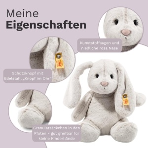 Plush Hase Steiff Hoppie 28 cm gri deschis, jucarie de plus, pentru copii - Img 6