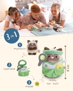 Plushie Pisica Siamese NICI Siamy 8cm cu Costum Verde si Minge de Tenis - Img 5