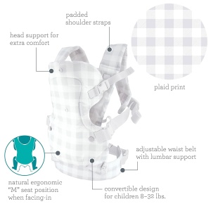 Port-bebe Infantino Flip Advanced 4-in-1, Ergonomic, Ajustabil, Gingham - Img 6
