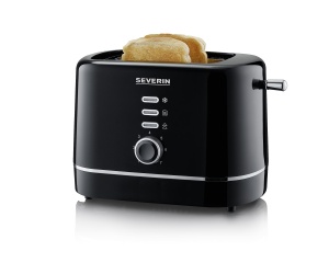 Prajitor de paine automat SEVERIN, prajitor de paine mic pentru 2 felii, de inalta calitate, pentru prajire, dezghetare si incalzire, 850 W, negru, AT 4321