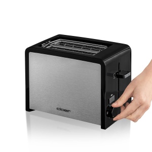 Prajitor de paine Cloer 3210, 825 W, pentru 2 felii de paine prajita, accesoriu de chifla integrat, dispozitiv de ridicare, sertar pentru firimituri, termoizolat, otel inoxidabil, negru - Img 7