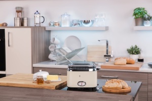 Prajitor de paine Russell Hobbs [pentru 2 felii] Retro Stainless Steel Cream (afisaj cu numaratoare inversa in design retro, inclusiv atasament pentru chifla, 6 niveluri de rumenire + functie de dezghetare si incalzire, 1300W) Vintage 21682-56 - Img 8