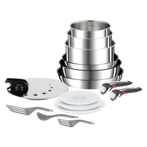 Preferinta Tefal Ingenio pe 15-tlg. Set de vase de gatit, set de oale stivuibile prin inductie, acoperire antiaderenta, semnal termic la temperatura ideala de prajire, potrivit pentru toate tipurile de aragaz, maner universal, L97495