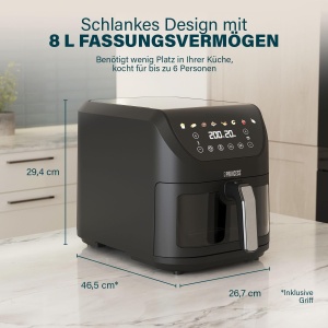 Princess SlimFry Airfryer, capacitate 8L, 2000W, 8 programe, ecran tactil digital, temperatura reglabila, fereastra de vizualizare, oprire automata, poate fi spalat in masina de spalat vase, 182257 - Img 2