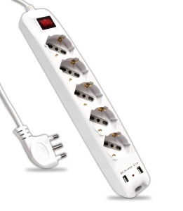 Priza multipla V-TAC cu 5 socketi, 2 USB, 1.5m cablu, culoare alba