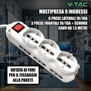 Priza multipla V-TAC cu 9 socketi si cablu de 1.5 m, alba - Img 3