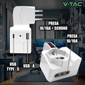 Priza multipla V-TAC cu USB-C 20W, 3 iesiri, 1,5m cablu - Img 3