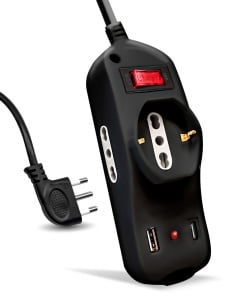 Priza multipla V-TAC cu USB-C 20W, USB-A, 3 prize, neagra