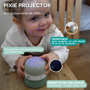Proiector de stele BEABA Pixie, 3 culori, 9 sunete relaxante, transportabil - Img 4