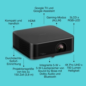 Proiector portabil Epson Lifestudio Pop EF-62B Negru Metalic 4K Pro-UHD Sunet Bose Google TV - Img 2