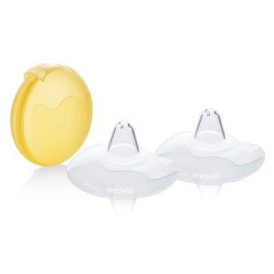 Protectoare pentru mamelon din silicon Medela Contact - Design moale, ultra-subtire - fara BPA - 1 pachet de 2 capace (24 mm) si cutie de depozitare