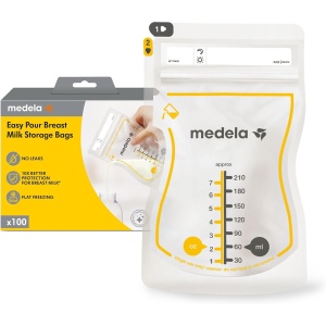 Pungi pentru lapte matern Medela Easy Pour 210 ml - 100 bucati, design rezistent la scurgeri