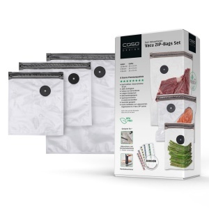 Pungi vidat reutilizabile CASO Vacu ZIP-Bags Set, 20 buc, 3 dimensiuni, rezistente, BPA-free