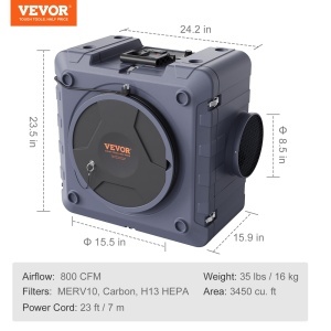 Purificator de aer VEVOR ZHP2301-800 cu 800 CFM, 3 filtre HEPA, UV-C - Img 7