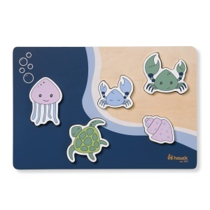 Puzzle din lemn hauck N Fit, pentru copii de la 1 an, cu forme de animale, FSC