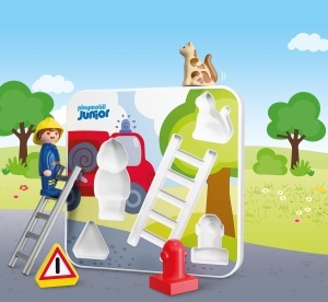 Puzzle din lemn PLAYMOBIL JUNIOR 72088 cu pompier, pisica si accesorii - Img 3