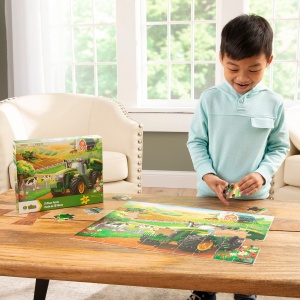 Puzzle John Deere 70 piese pentru copii, animale, culori naturale - Img 5