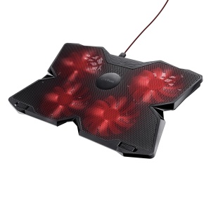 Racitor pentru laptop Trust Gaming GXT 278 Yozu, suport pentru laptopuri de gaming de 17.3 inchi, lumina rosie, cablu de alimentare USB, pad de racire cu 3 pozitii, suport de racire pentru notebook reglabil pe inaltime - negru
