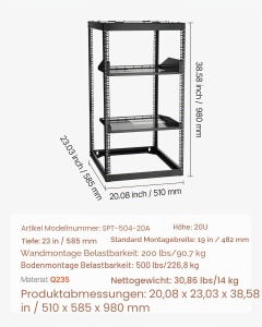 Rack Server VEVOR SPT-504-20A, 20U, 585 mm, cu 4 Posturi, pentru IT si AV - Img 7